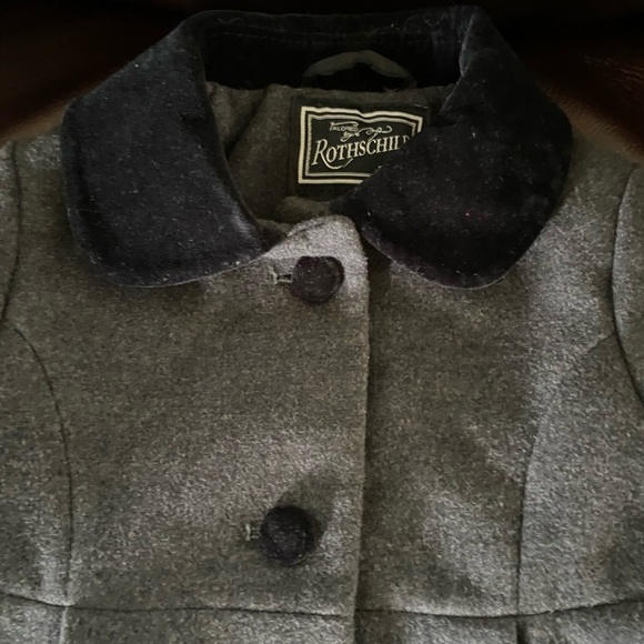Rothschild Gray Faux Wool Black Velvet Trim Back Bow Adorable Peacoat 2T - Picture 7 of 16